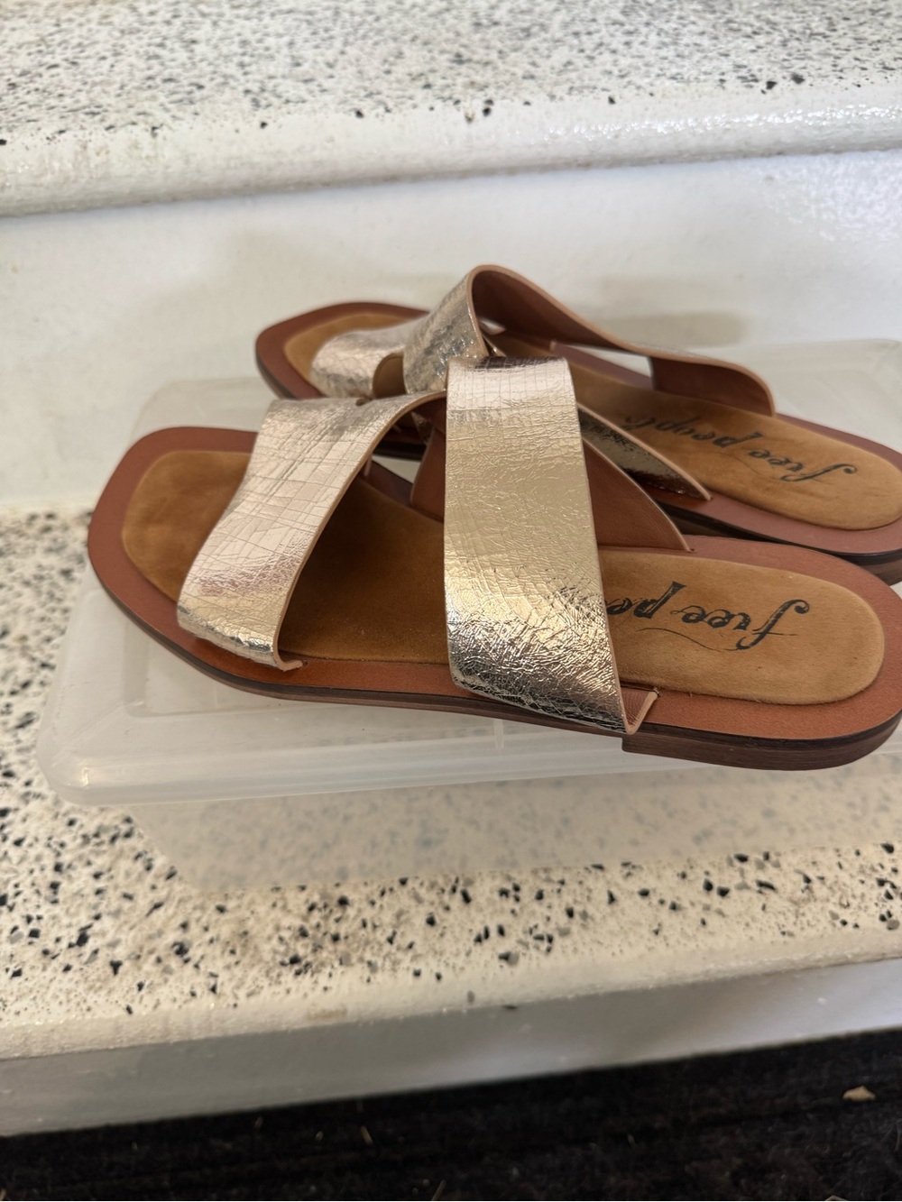 Free People Metallic Crossover Slide Sandals